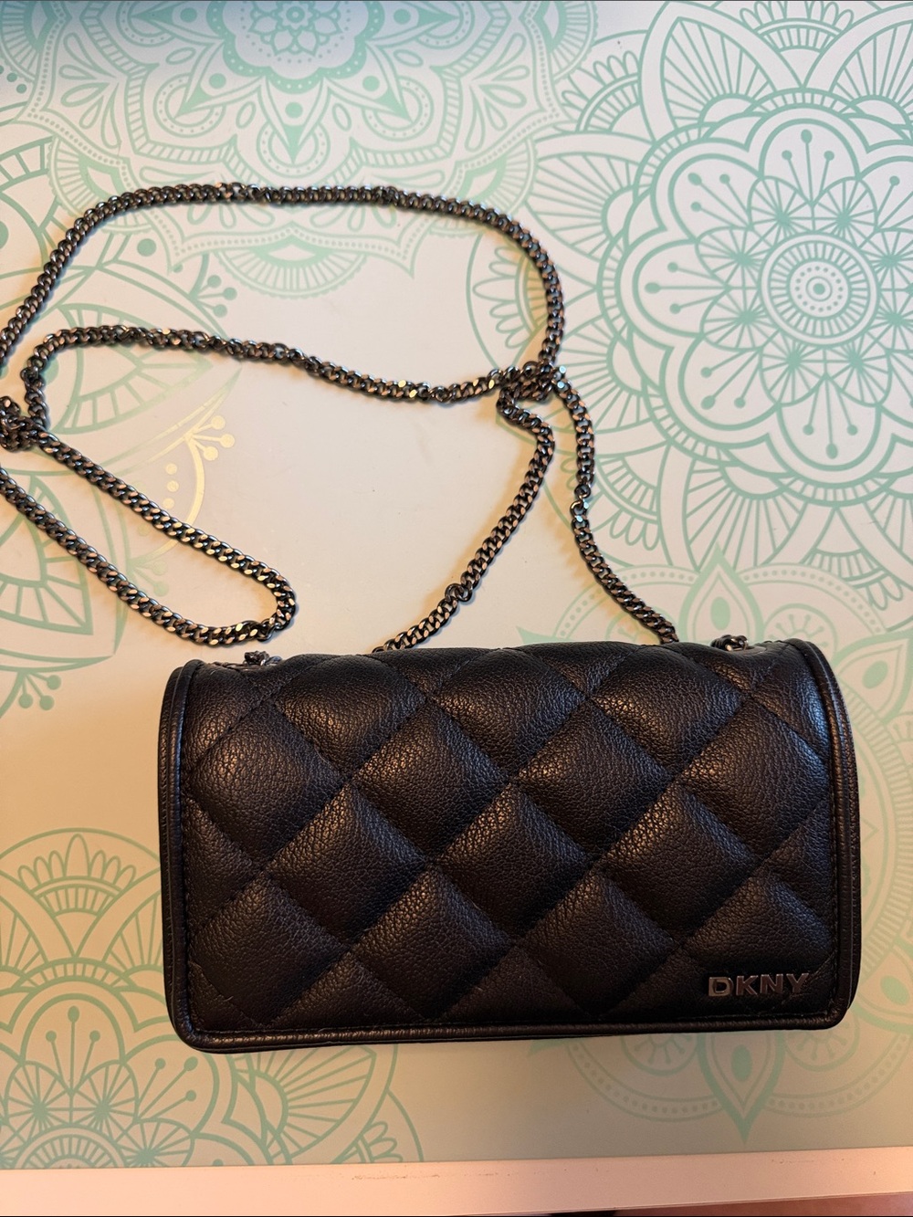 DKNY Black Quilted Crossbody with Gunmetal Chain